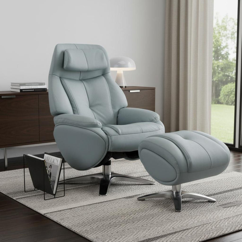 Tufted Genuine Leather Manual Swivel Recliner With Ottoman (730547) - Baby Blue