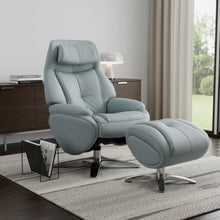 Load image into Gallery viewer, Tufted Genuine Leather Manual Swivel Recliner With Ottoman (730547) - Baby Blue
