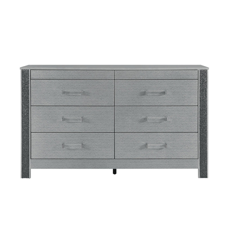 62" Wood Six Drawer Double Dresser - Silver