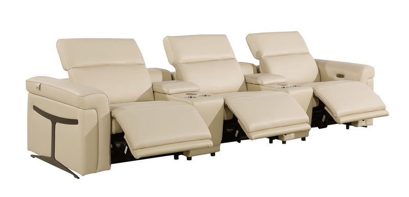 Italian Leather Reclining USB Sofa And Storage (720363) - Beige