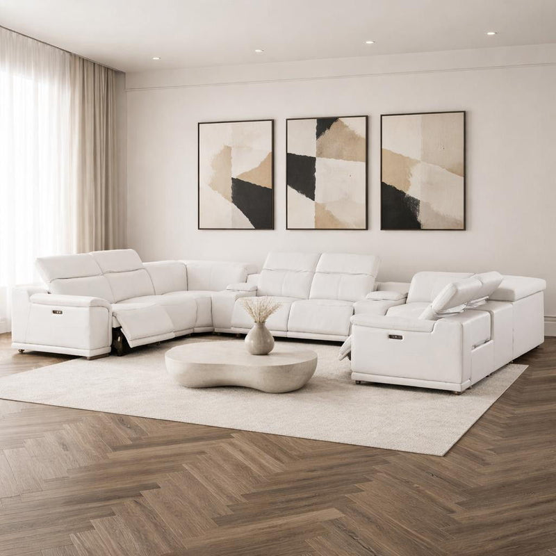 Leather Modular U Shaped Ten Piece Corner Sectional With Console - White