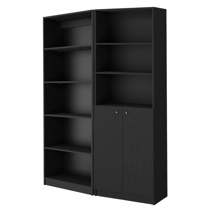 Five Tier Bookcase With Two Doors (Set of 2) - Black