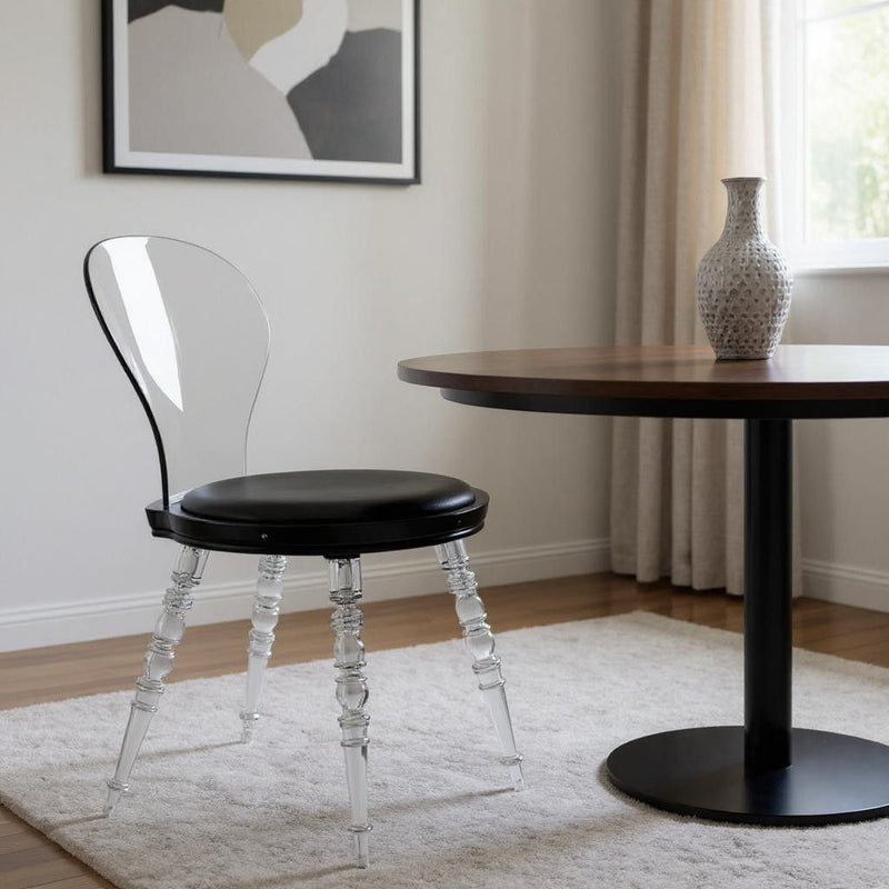 Upholstered Faux Leather Dining Side Chair - Black / Clear