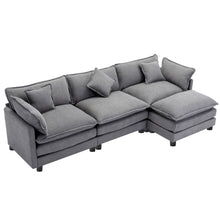 Load image into Gallery viewer, 112.2&quot; L-Shape Chenille Upholstered Sofa for Living Room Modern Luxury Sofa Couch with Ottoman, 5 Pillows, Gray
