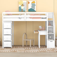 Load image into Gallery viewer, Loft Bed With Storage Drawers, Desk And Stairs With Shelves

