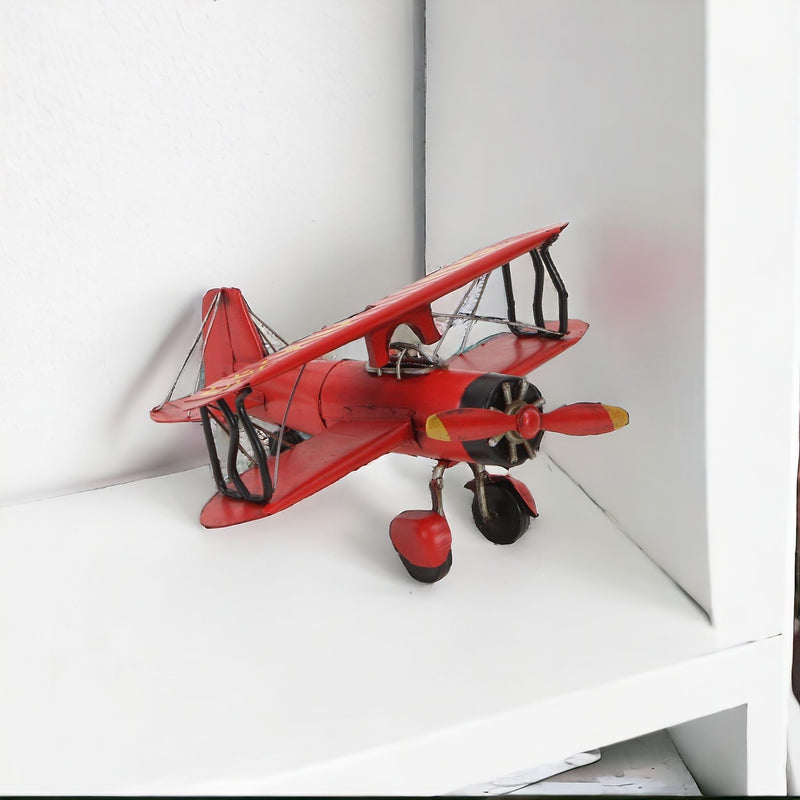 Hand Painted 1933 G5 Bi Plane Model Airplane - Red / Black