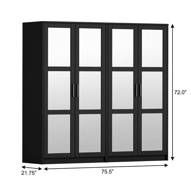 Solid Wood Mirrored Four Door Combo Dresser (765113) - Black