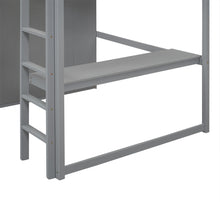 Load image into Gallery viewer, Wood Full Size Loft Bed with Built-in Wardrobe, Desk, Storage Shelves and Drawers, Gray
