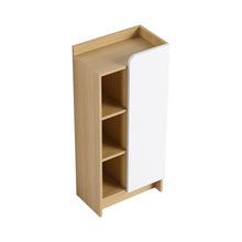Load image into Gallery viewer, Freestanding Bathroom Side Cabinet, Narrow Storage Cabinet With Single Door &amp; 3 Tier Open Shelves - Black / Light Oak / White
