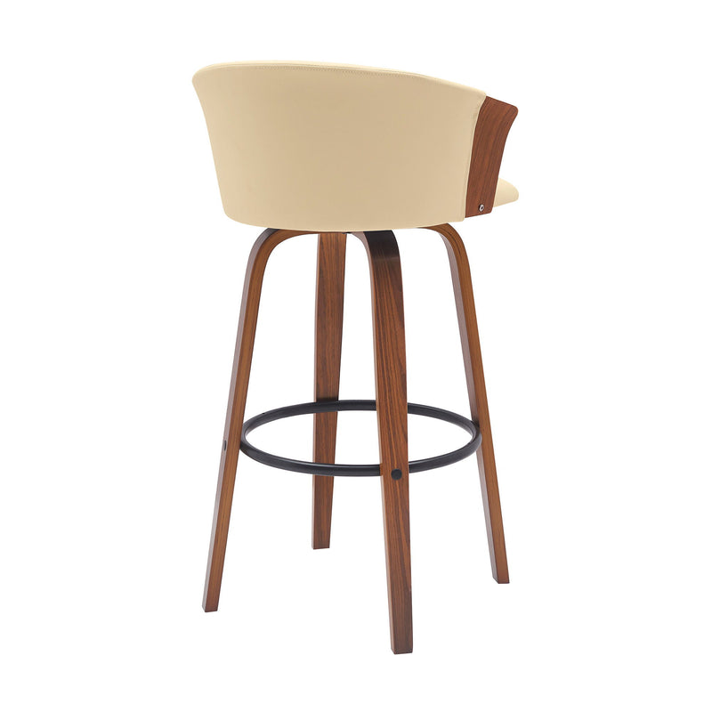 30" Faux Leather Swivel Bar Height Bar Chair - Cream And Wood Brown