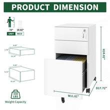 Load image into Gallery viewer, 3-Drawer Mobile File Cabinet With Lock, On Wheels, Two Shallow &amp; One Deep Drawer For Office/Home, Fully Assembled - White
