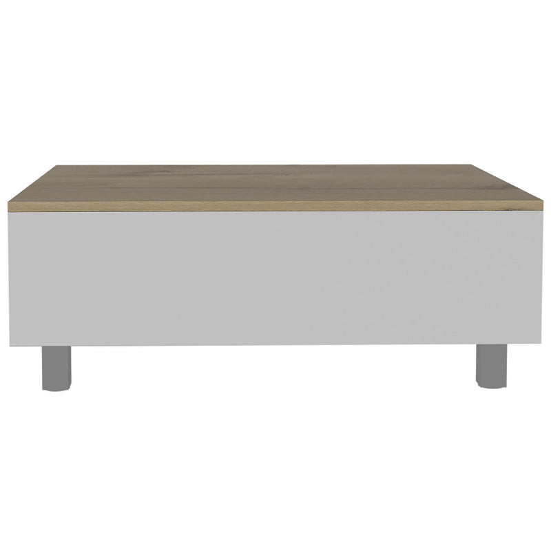 Manufactured Wood Rectangular Lift Top Coffee Table With Drawer And Shelf - White And Light Oak