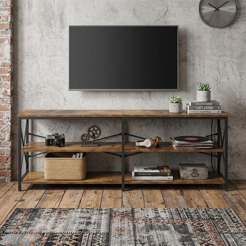 Wood Open Shelving TV Stand - Brown And Black