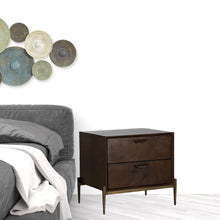 Load image into Gallery viewer, Two Drawers Solid Wood Nightstand - Brass

