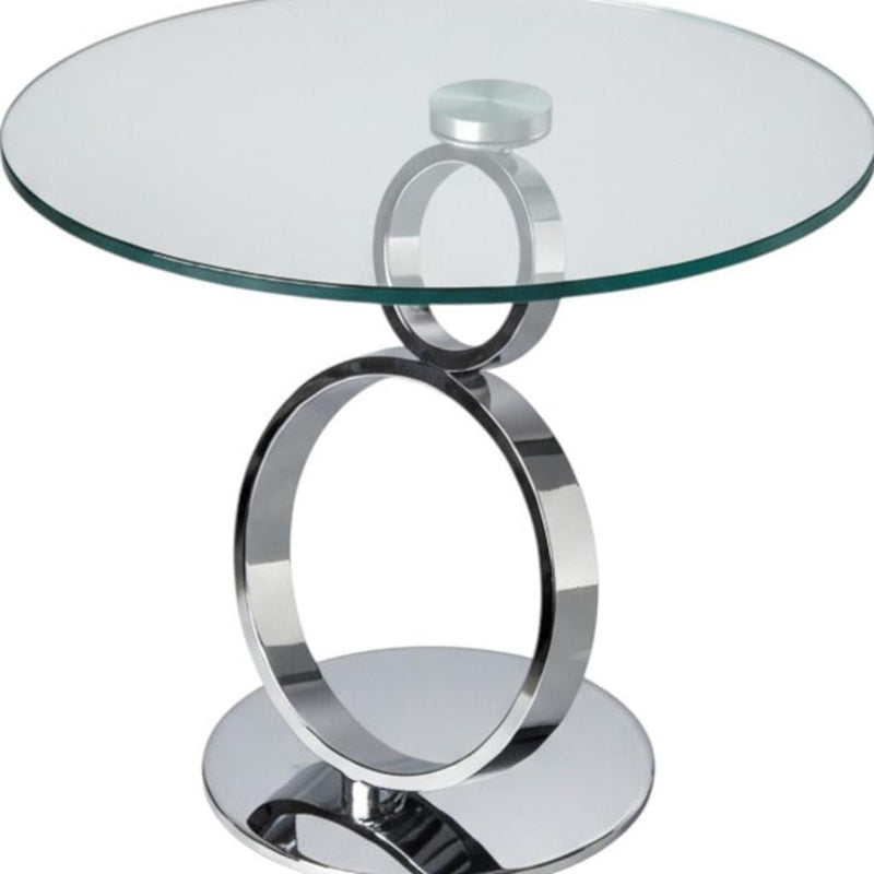 Glass And Metal Round Pedestal End Table - Clear / Silver
