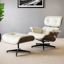 Load image into Gallery viewer, Genuine Leather Tufted Swivel Lounge Chair With Ottoman - Beige And Dark Brown
