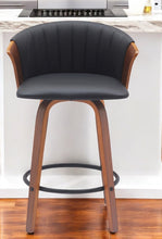 Load image into Gallery viewer, Faux Leather With Solid Wood Swivel Counter Height Bar Chair - Black And Wood Brown
