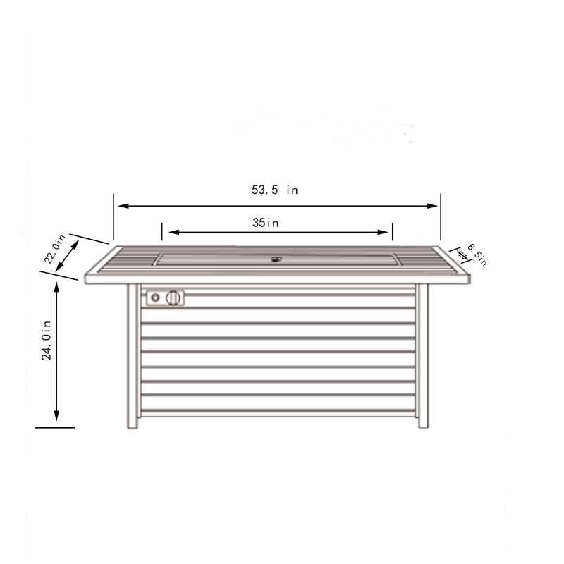 Propane Gas Fire Pit Table, 50000 Btu, Rectangular For Outside - Light Beige