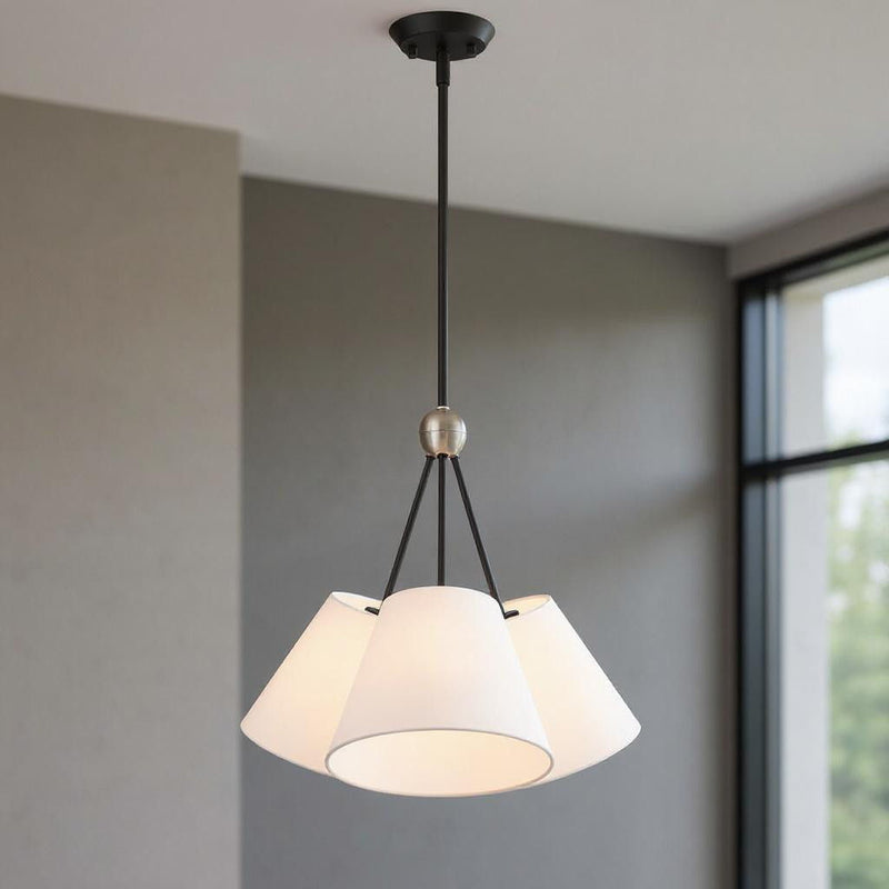 21" Three Light Dimmable Chandelier With Shades - Black