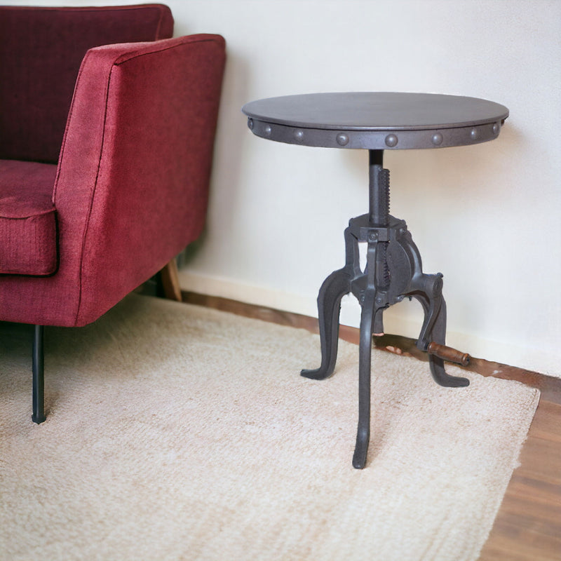 Iron Height Adjustable Round End Table - Gray