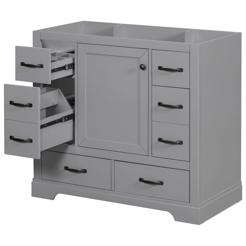 Modern Bathroom Vanity Base Only, 6 Drawer Storage With Adjustable Shelf