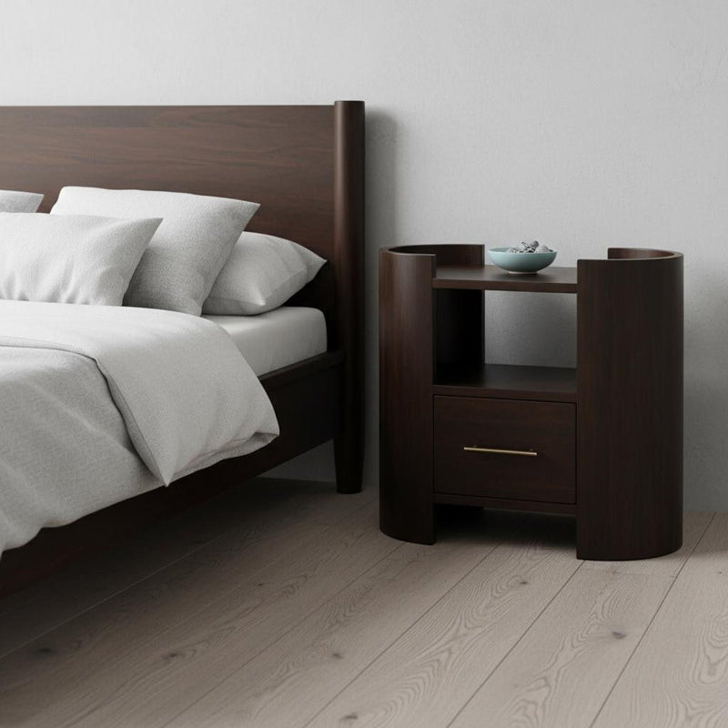 20" Solid Wood Round One Drawer Nightstand - Mocha