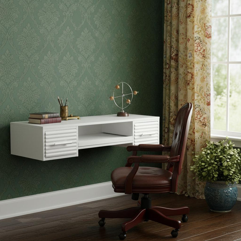 Wall Mount Desk With Drawers - White