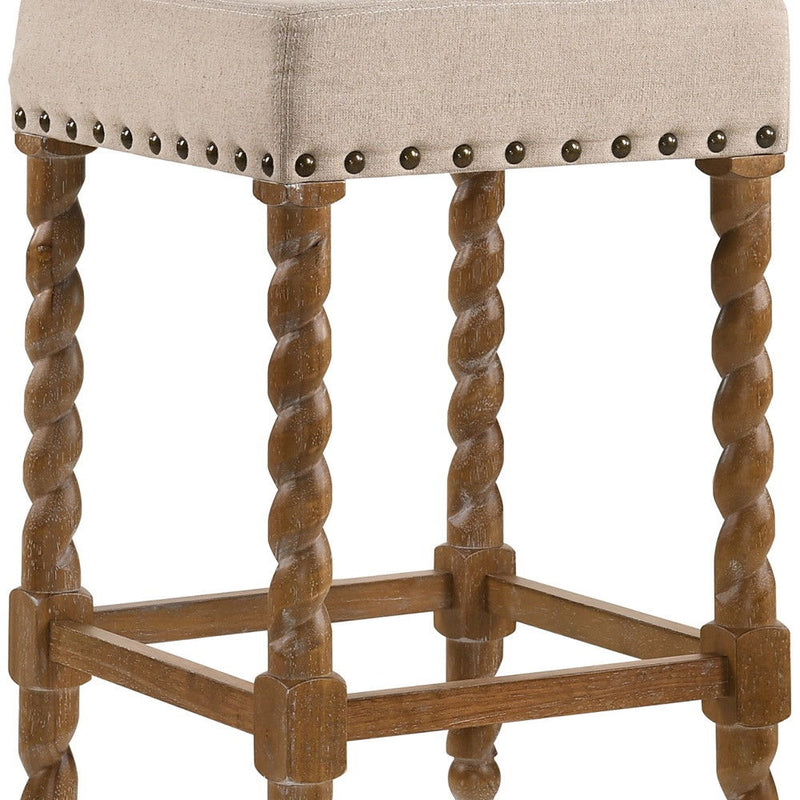 Faux Leather And Solid Wood Backless Counter Height Bar Chair - Cream And Natural