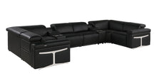 Load image into Gallery viewer, Italian Leather Power Reclining U Shaped Eight Piece Sectional With Console - Black
