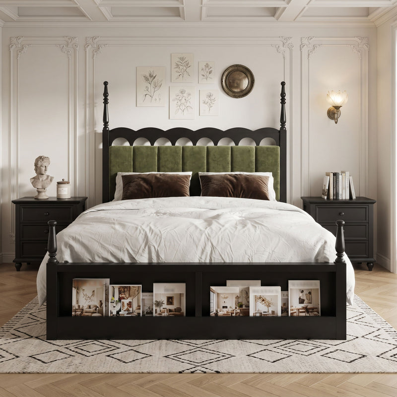 Platform Bed Frame With Tufted Upholstered Scallop Headboard
