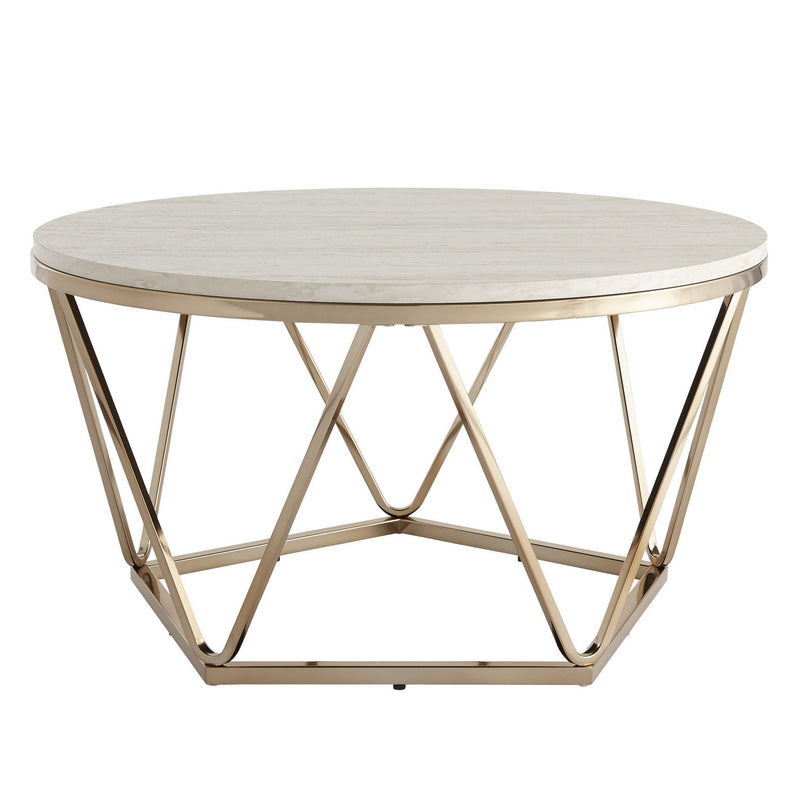 Solid Wood And Manufactured Wood And Metal Round Coffee Table - Champagne