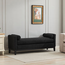 Load image into Gallery viewer, Elegant Upholstered Bench, Daybed, Ottoman With Wood Legs &amp; 2 Bolster Pillows - Black Boucle
