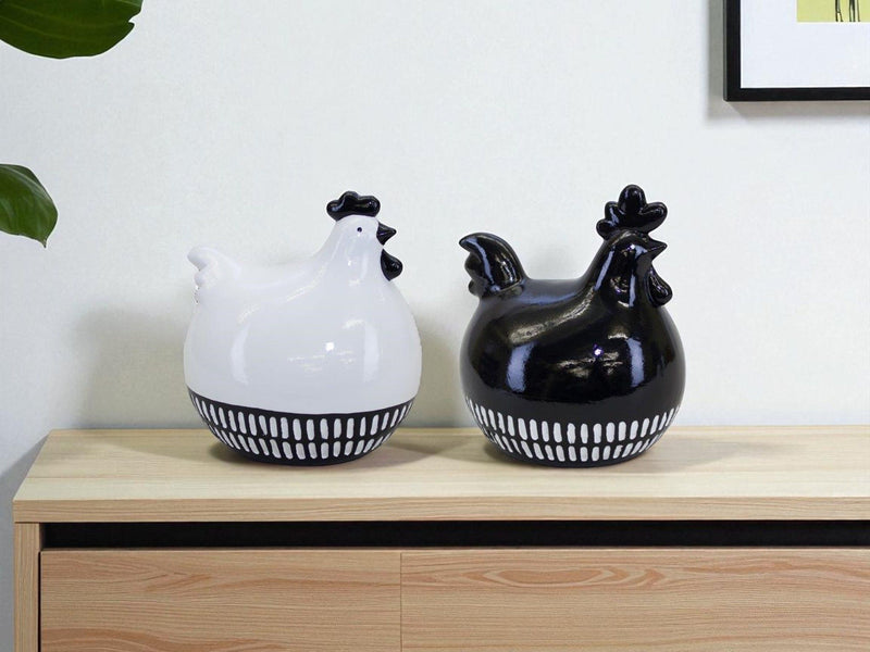 Chicken Figurines (Set of 2) - Black / White