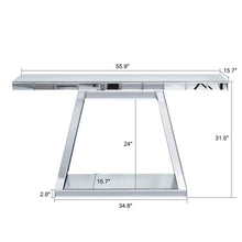 Load image into Gallery viewer, Modern Luxe Full Body Mirror Entryway Table With Trapezoid Base, 360° Reflective Console, Scratch Resistant, Open Storage - Silver

