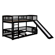 Load image into Gallery viewer, Bunk Bed with Slide,Twin Over Twin Low Bunk Bed with Fence and Ladder for Toddler Kids Teens Espresso
