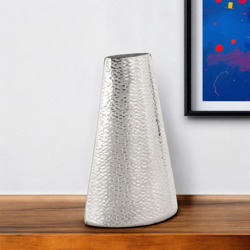 Hammered Cone Table Vase - Silver