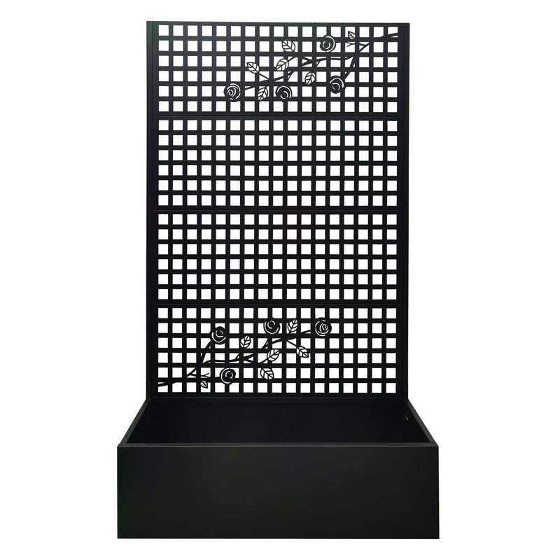 Planter Box With Trellis, Outdoor Raised Garden Bed With Privacy Screen Lattice Panels For Patio - Black