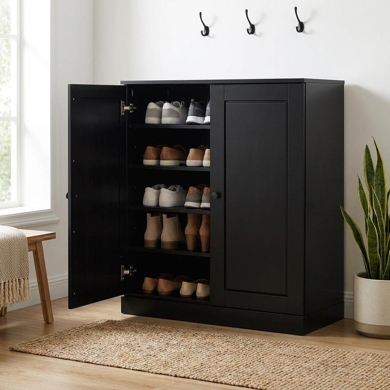 Twenty Pair Solid Woodshoe Storage Cabinet (752361) - Black