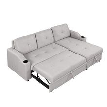 Load image into Gallery viewer, 80.3&quot; Orisfur. Pull Out Sofa Bed Modern Padded Upholstered Sofa Bed , Linen Fabric 3 Seater Couch with Storage Chaise and Cup Holder , Small Couch for Small Spaces
