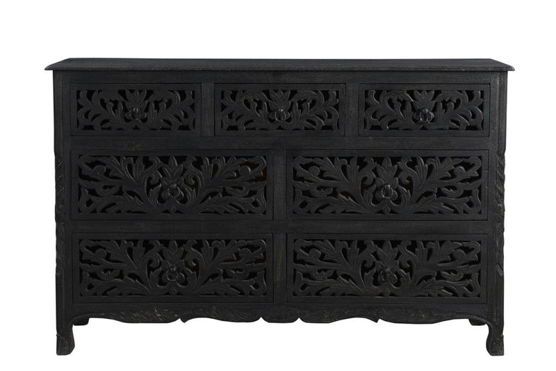 Solid Wood Seven Drawer Dresser - Black