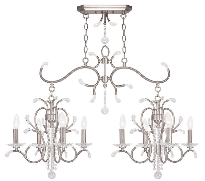 29" Eight Light Metal Dimmable Chandelier With Shades - Nickel / Clear