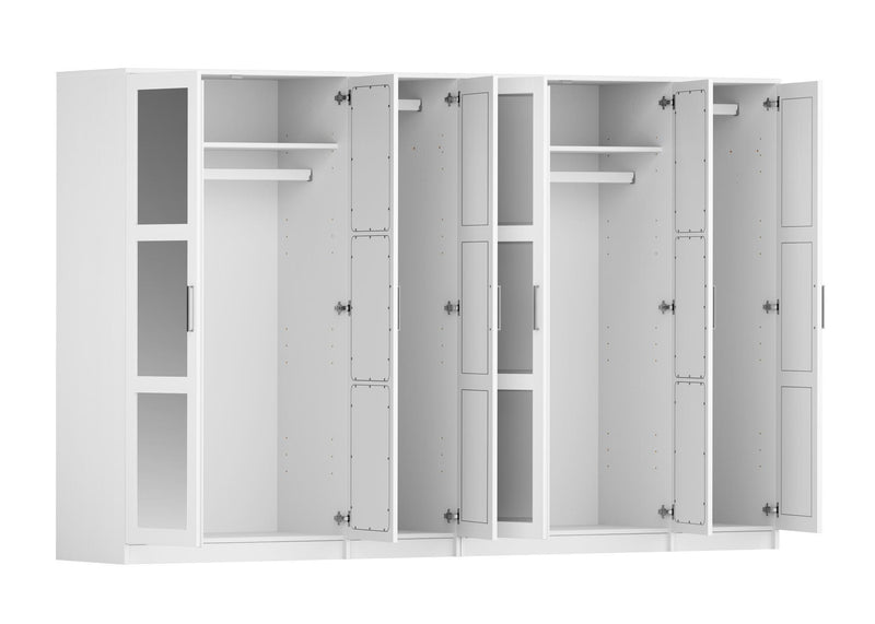 Solid Wood Mirrored Six Door Combo Dresser (765128) - White