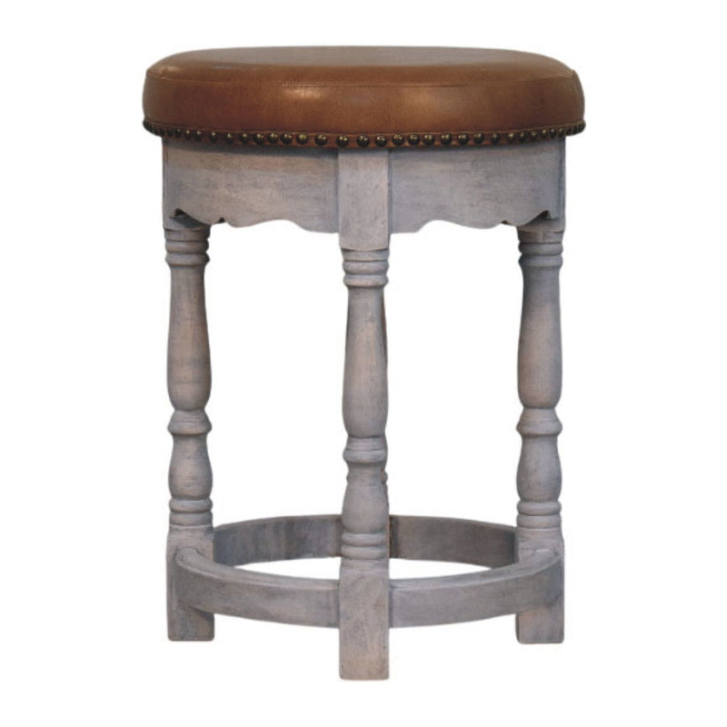 Leather Round Footstool (723459) - Brown