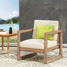 Load image into Gallery viewer, Outdoor Acacia Wood Patio Club Chair, Wood Patio Furniture, Waterproof Thick Cushion Deep Seating For Porch - Brown Wash / Beige

