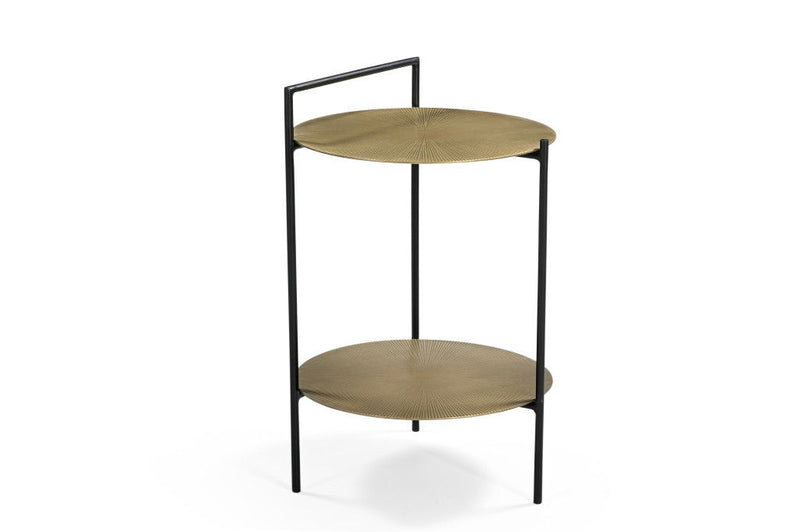 22" Iron Round End Table With Shelf - Brass