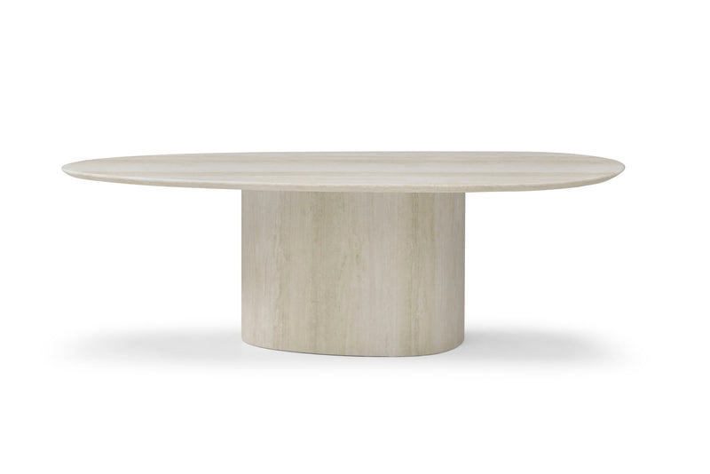 Marble Pedestal Base Oval Dining Table - Beige