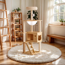 Load image into Gallery viewer, Modern Cat Tower, Wood Cat Tree Tower For Indoor Cats, Cat Tree With Sisal Covered Scratching Posts And Top Perch - Natural / White
