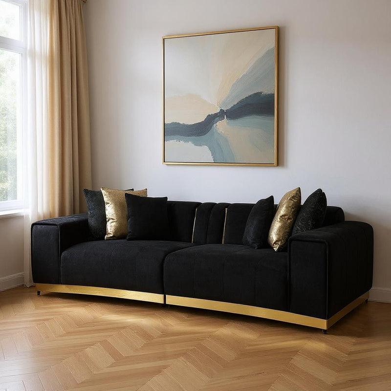 Velvet Modular Curved Two Piece Sectional With Toss Pillows - Black