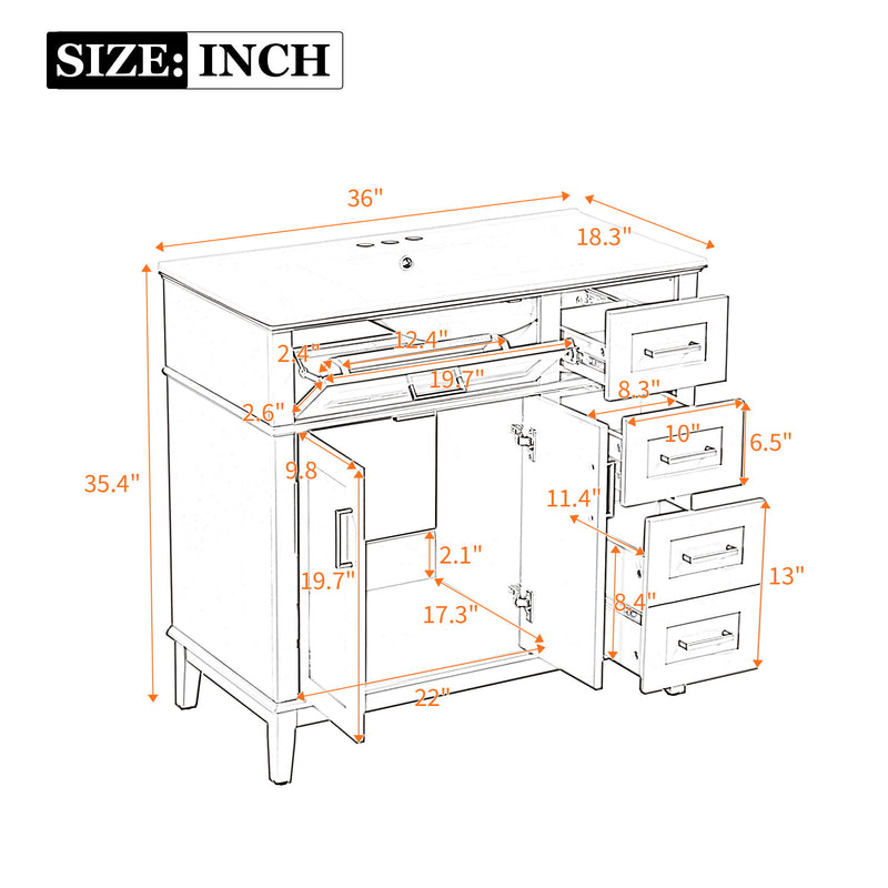 Bathroom Vanity With Ceramic Sink, Soft-Close Doors, 4 Storage Drawers - Blue