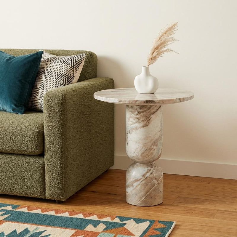 Marble Round Pedestal End Table - Pink / Pink